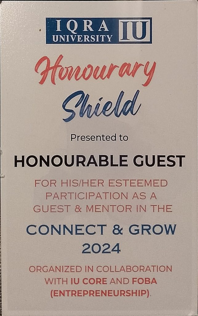 Honorary Shield to Mr. Muhammad Hussain