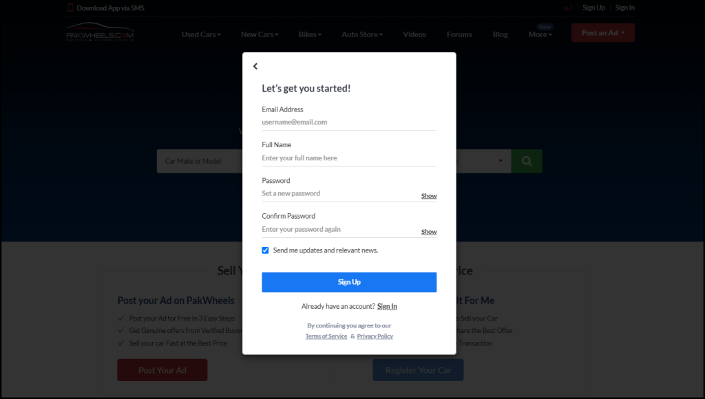How to Create an Account on Pak Wheel
