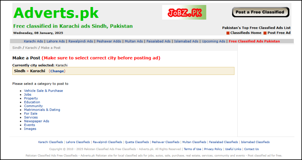 How to Select Category on adverts.pk for Ad