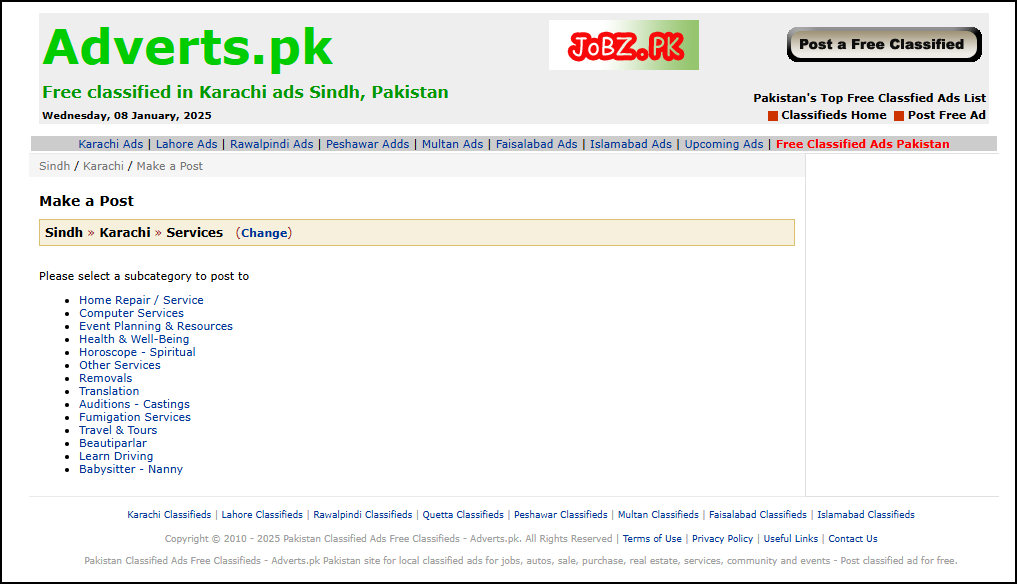 How to Select Subcategory on adverts.pk for Ad