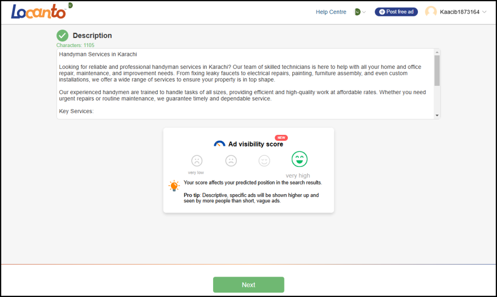 How to Create a Create a Description on PK.Locanto.Asia