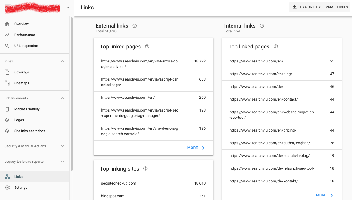 Links in Google Search Console