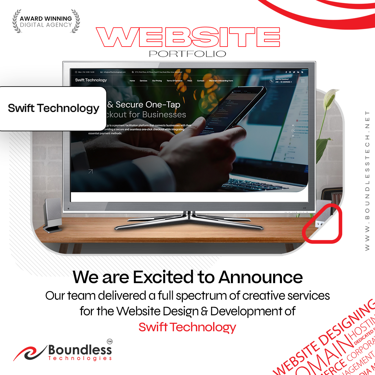Swift Technology website designed and developed by Boundless Technologies